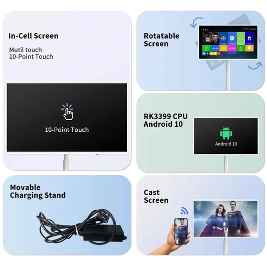 Portable TV Flip Touch Rollable Bedside TV Moving Touch Screen Smart Tablet Interactive Digital Rotating TV