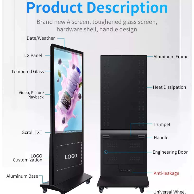 Digital Signage Floor Standee Display Advertising Display Advertising Kiosk Vertical Screen TV Floor Stand Ads Screen