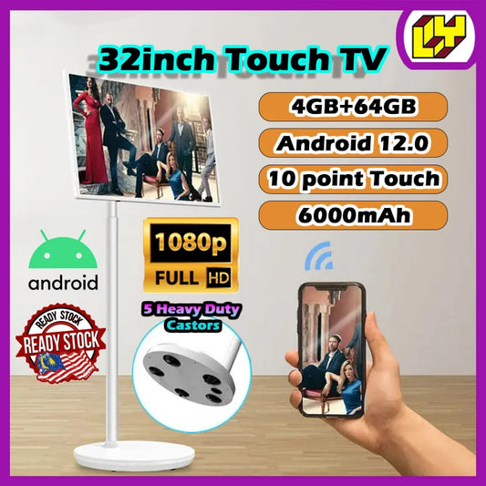 Portable TV Flip Touch Rollable Bedside TV Moving Touch Screen Smart Tablet Interactive Digital Rotating TV