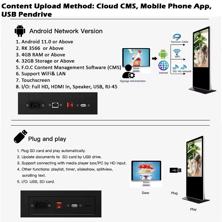 Digital Signage Floor Standee Display Advertising Display Advertising Kiosk Vertical Screen TV Floor Stand Ads Screen