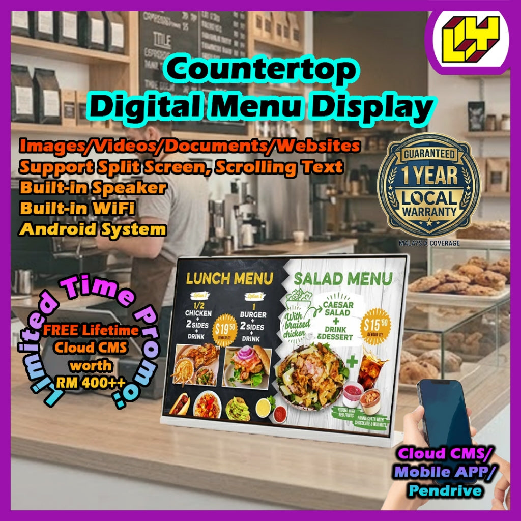Countertop Digital Menu Display with Cloud CMS